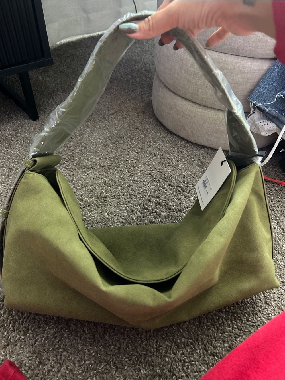 Princess Polly Olive Green Suede Shoulder Bag